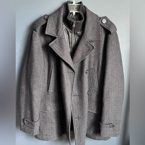 F&F Signature Men’s Overcoat Wool Blend Coat w/ Zip Liner Gray Herringbone